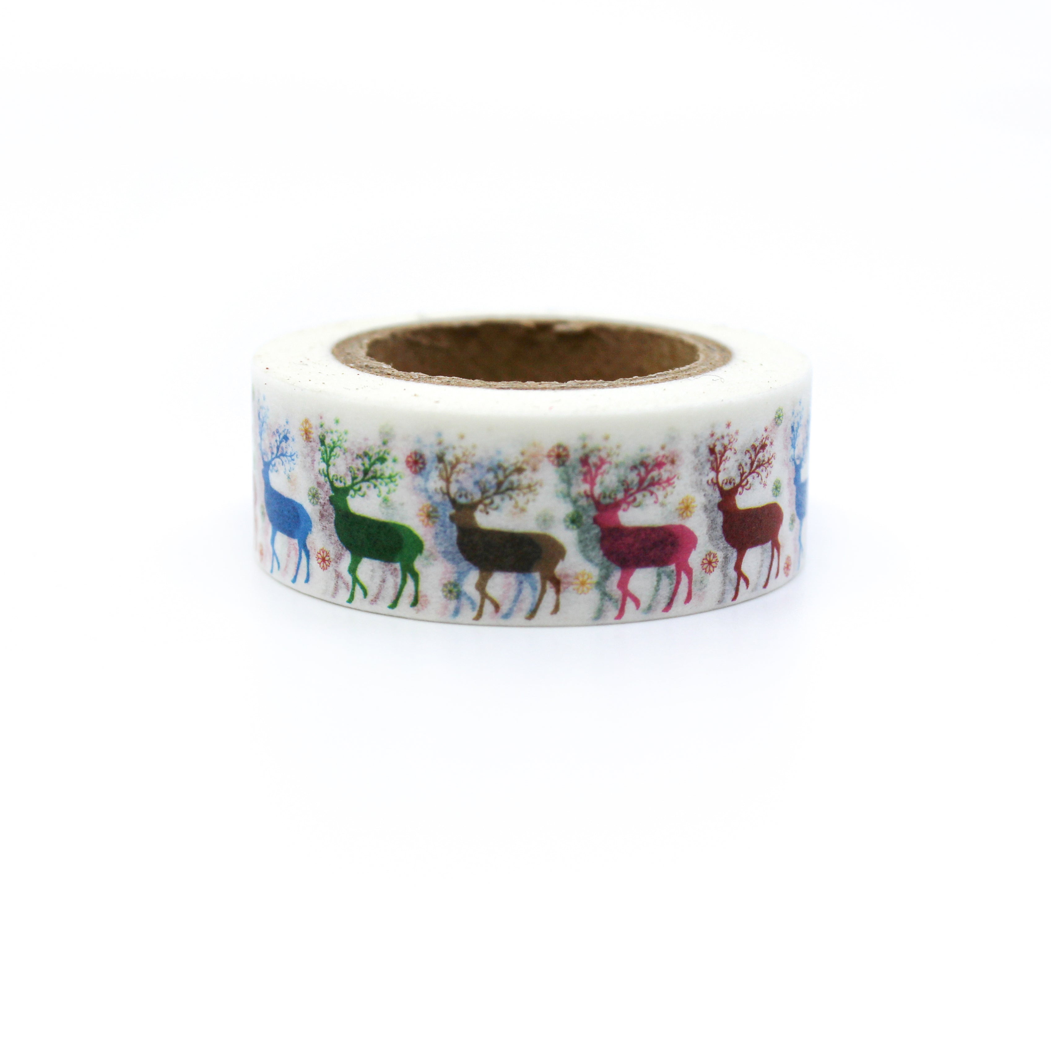 This is a colorful reindeer standing up with snow flakes washi tapes from BBB Supplies Craft Shop