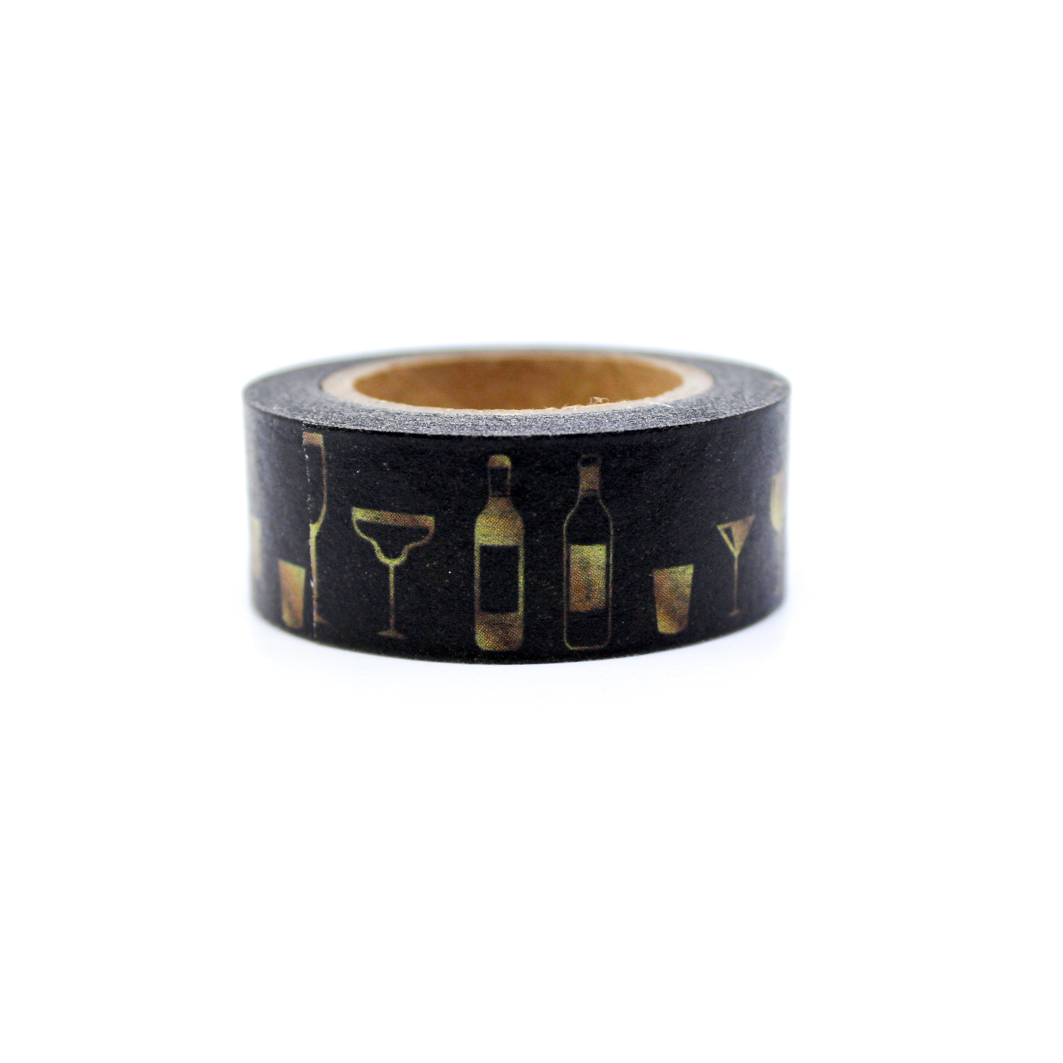 This is a gold foil different style of glass wine with a black background washi tape from BBB Supplies Craft Shop