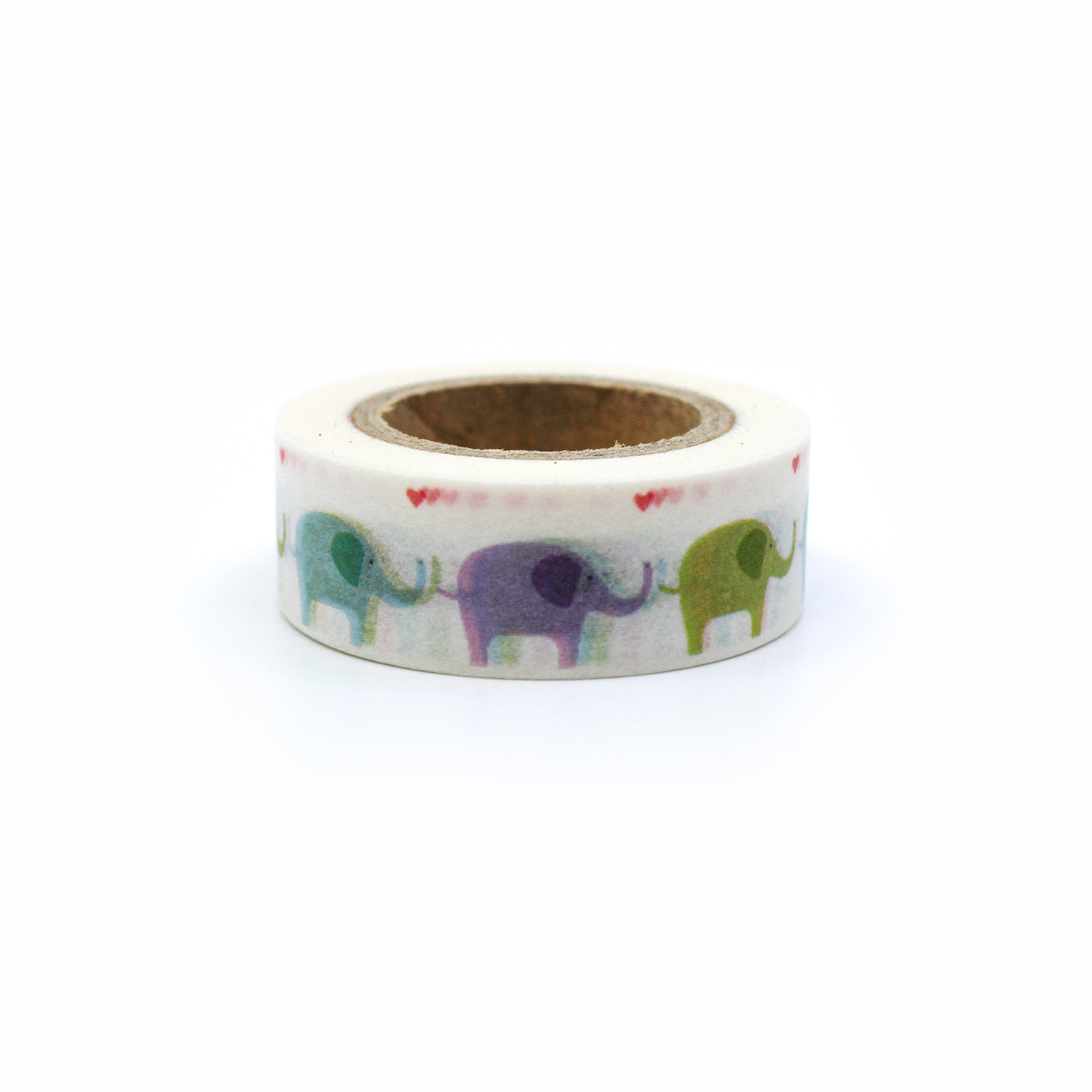 This is a cute pastel color elephants pattern with white background washi tape from BBB Supplies Craft Shop