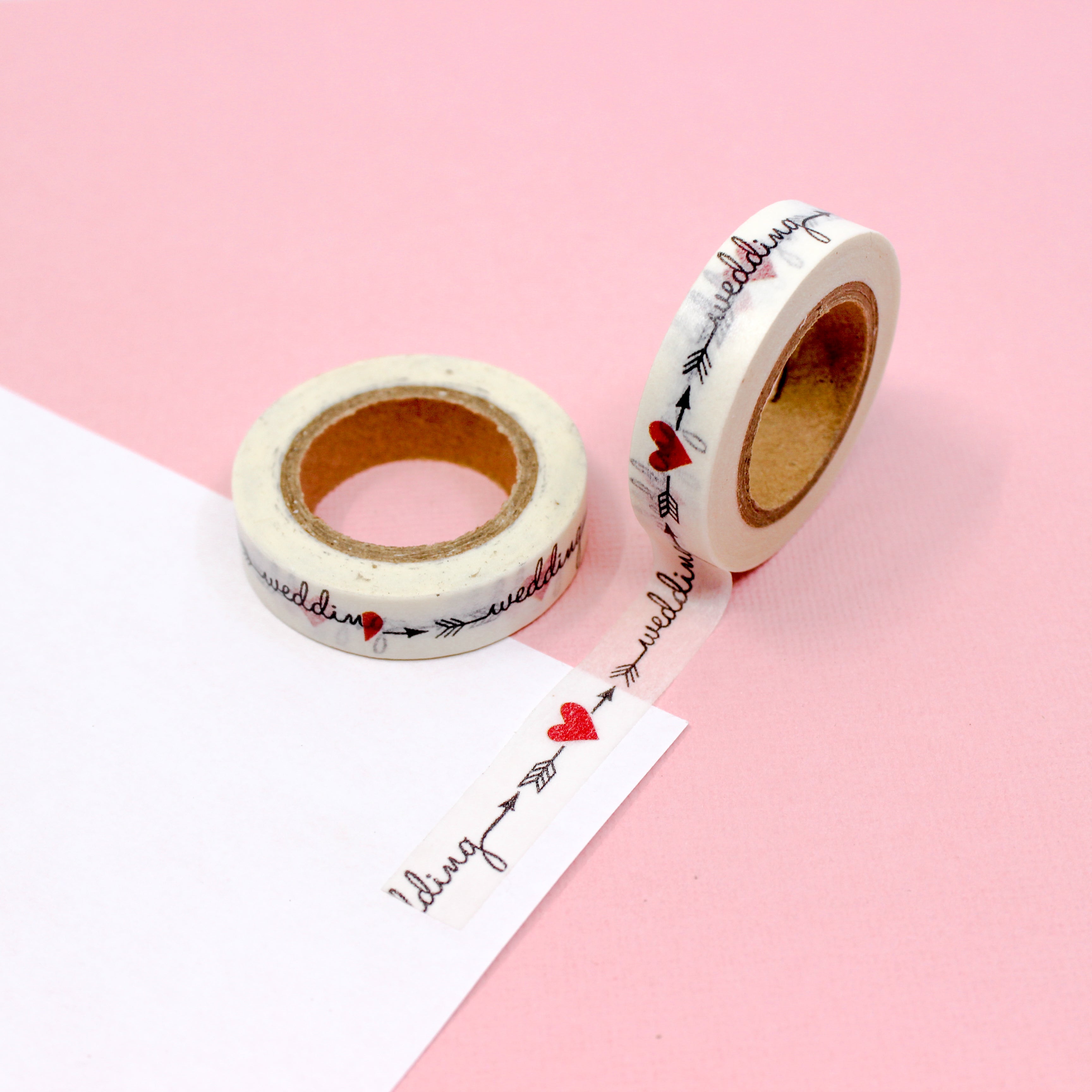 This is a cursive wedding text with thin arrow and hearts themed washi tape from BBB Supplies Craft Shop