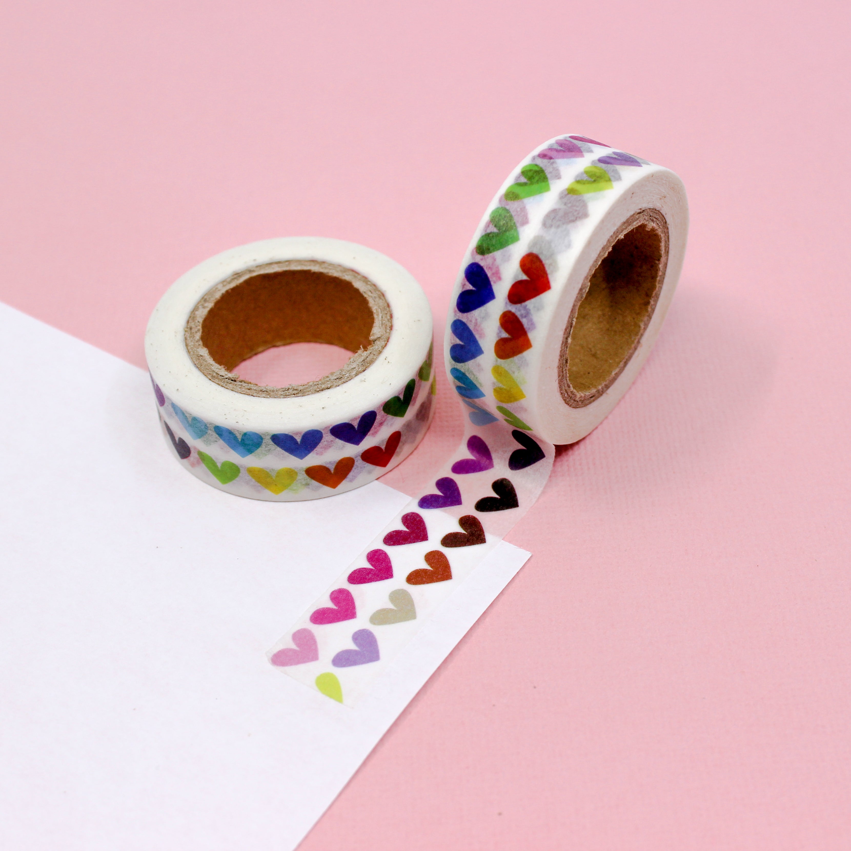 This is a two rows colorful hearts pattern washi tape from BBB Supplies Craft Shop