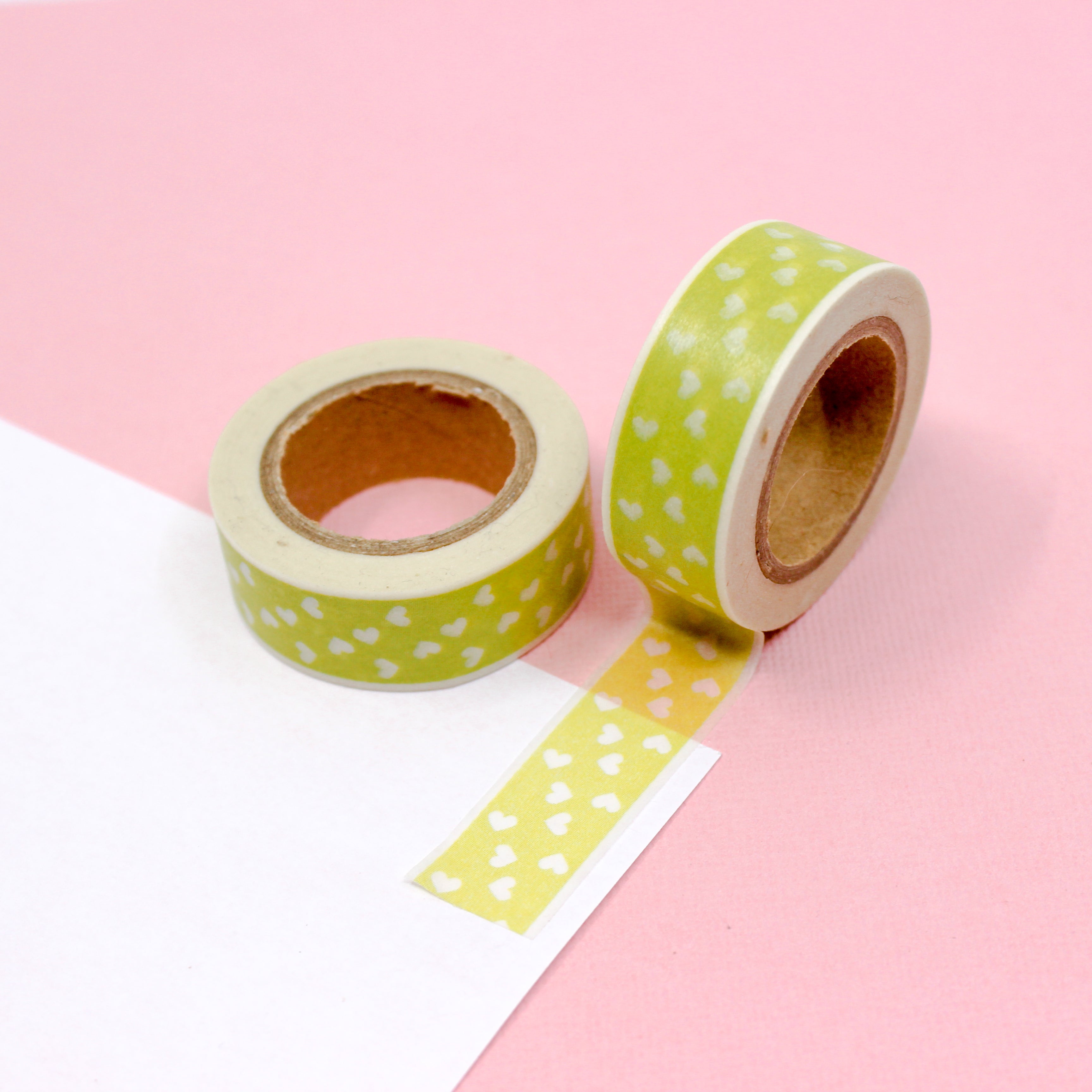 This is a yellow multi hearts-themed washi tape from BBB Supplies Craft Shop