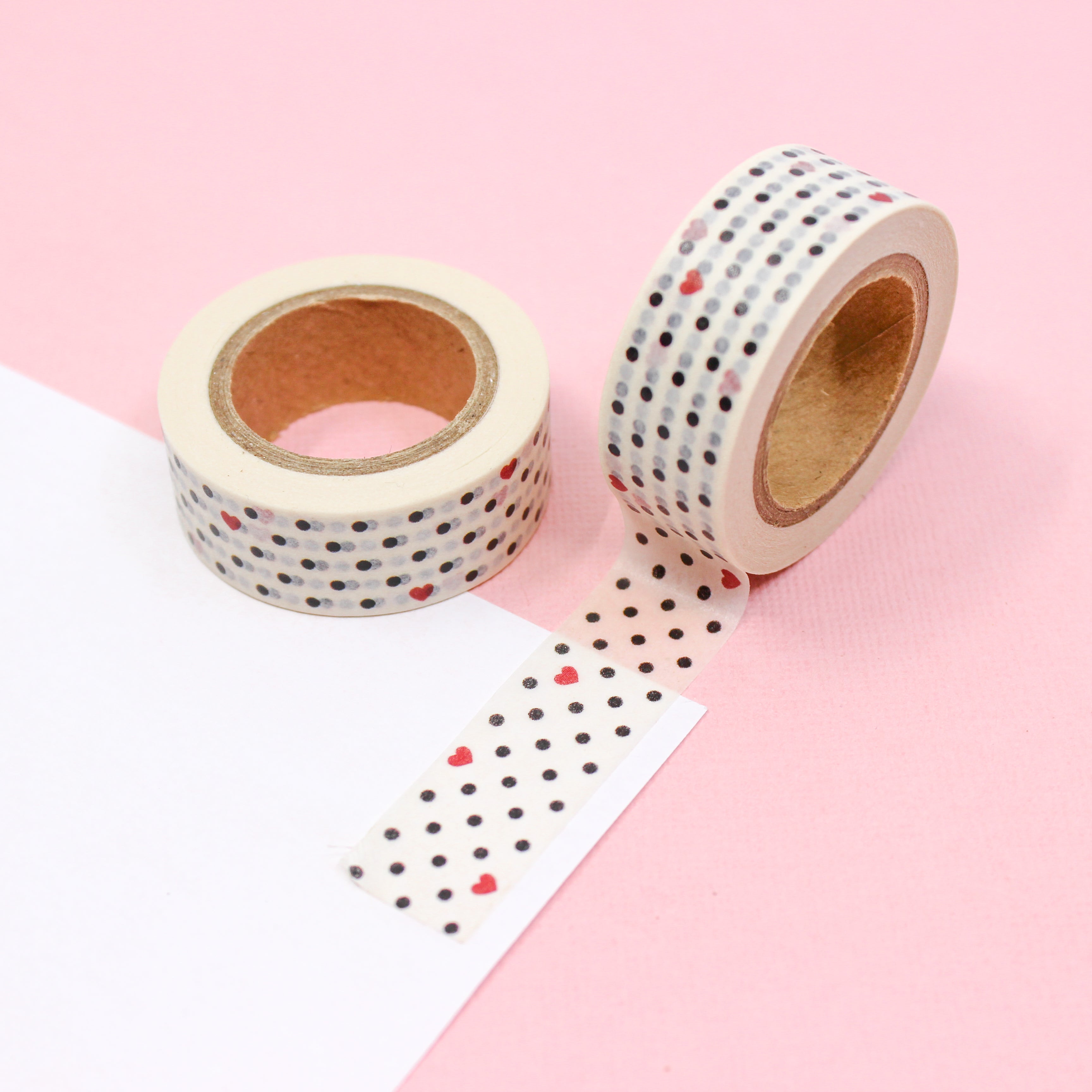 This is a tiny black dots and red hearts pattern washi tape from BBB Supplies Craft Shop
