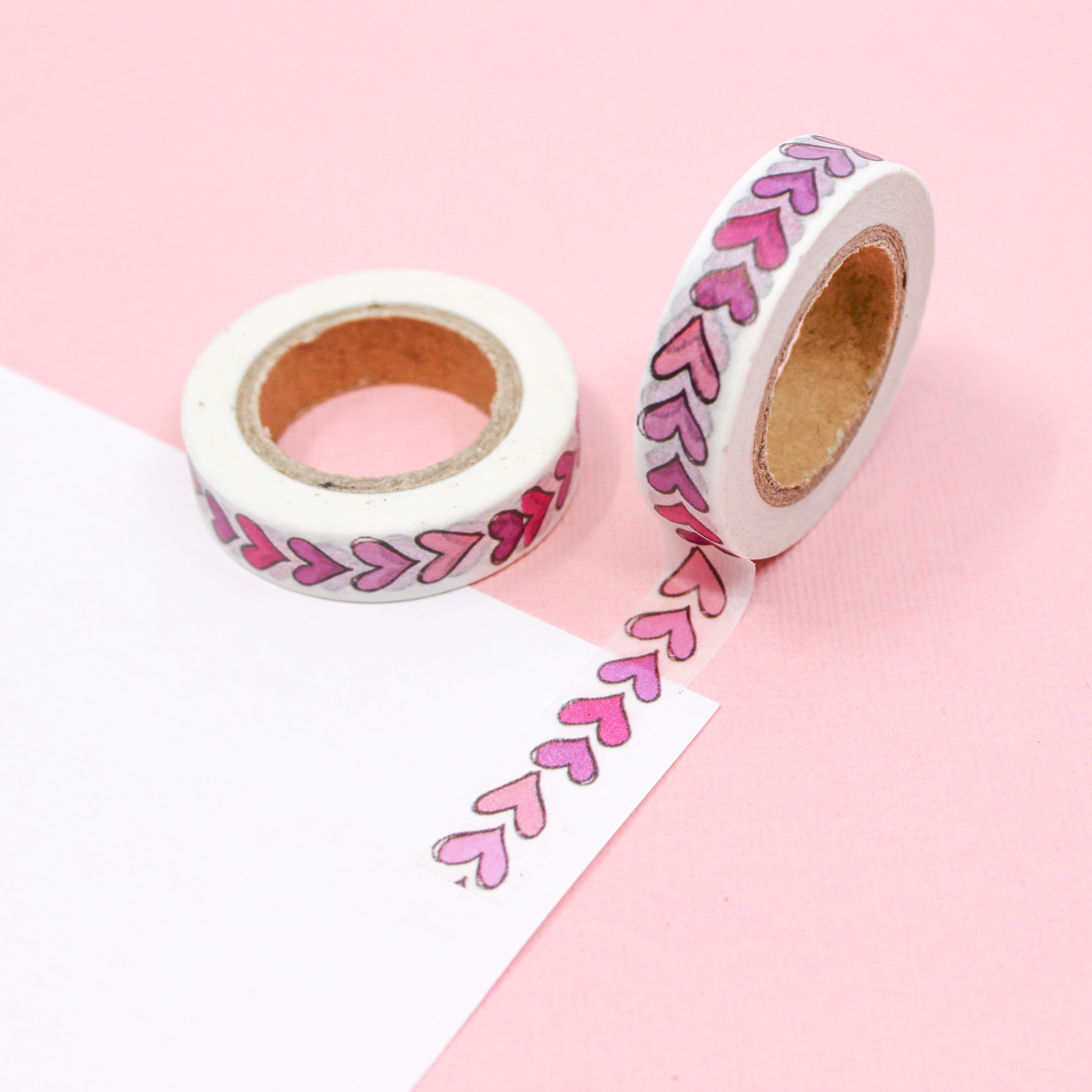 This is pink hand drawn hearts pattern washi tape from BBB Supplies Craft Shop