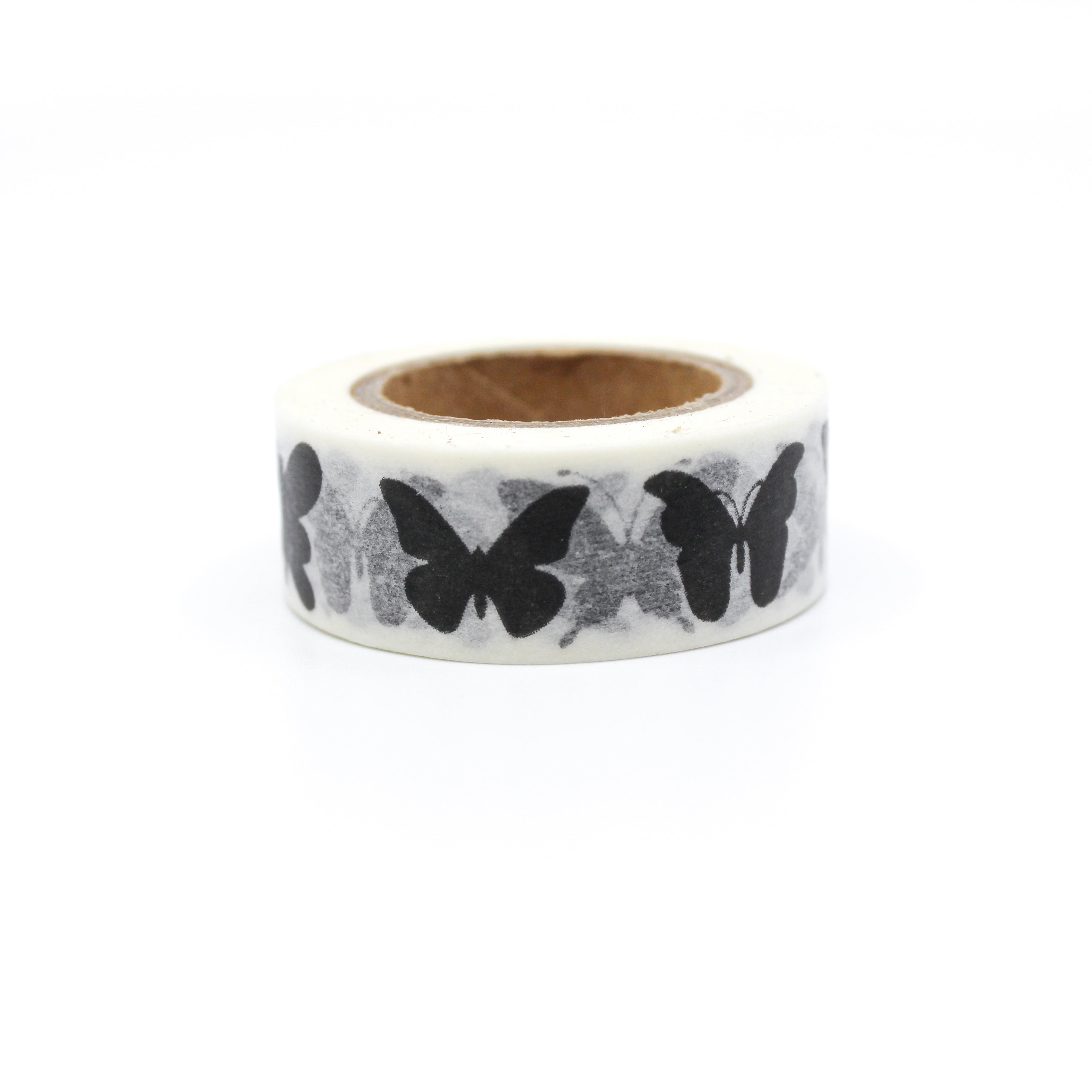 This is a black butterfly in a white background washi tape from BBB Supplies Craft Shop