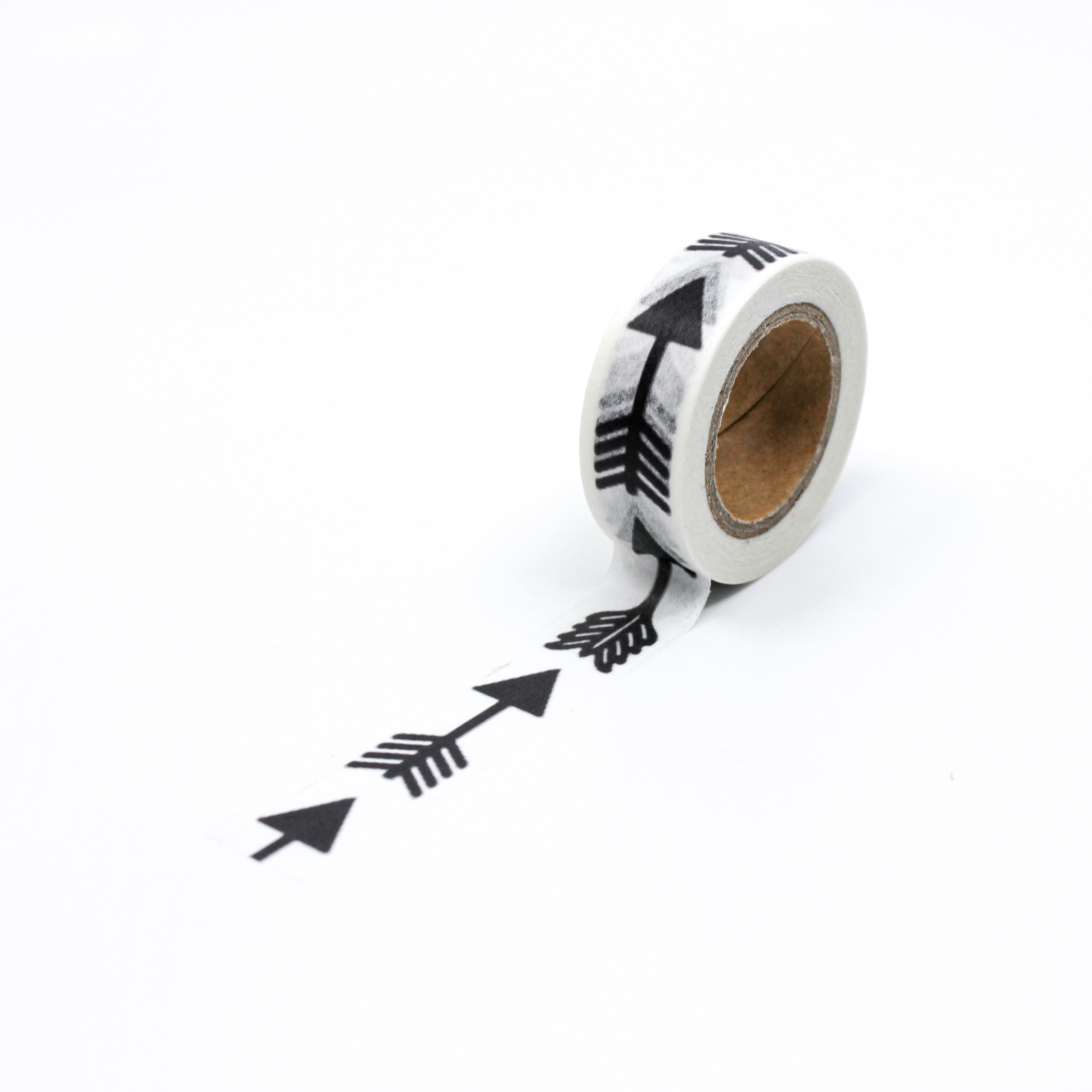 This is a full pattern repeat view of black fletching arrows washi tape from BBB Supplies Craft Shop