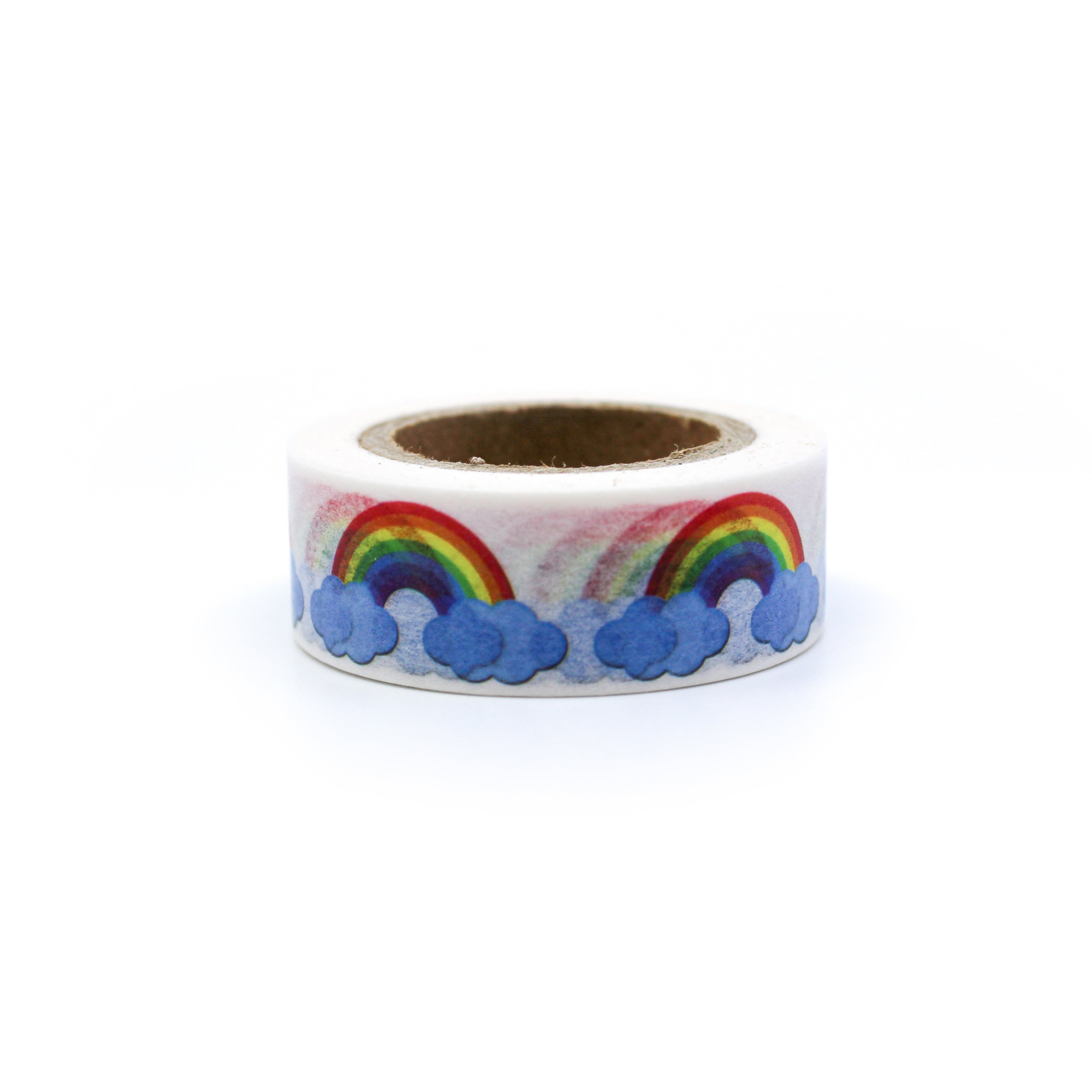 This is a rainbows and clouds in a white background washi tape from BBB Supplies Craft Shop