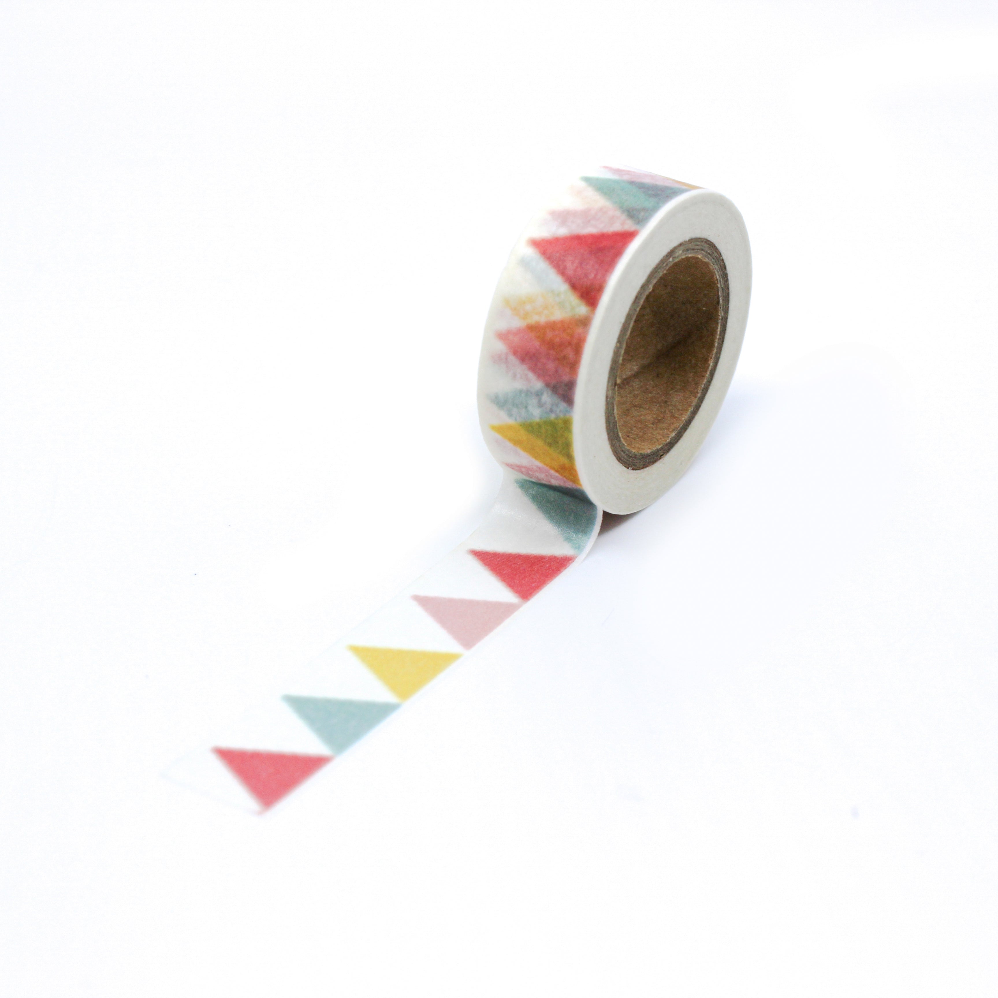 This is a full pattern repeat view of variety of colors multi-strung triangles washi tape from BBB Supplies Craft Shop