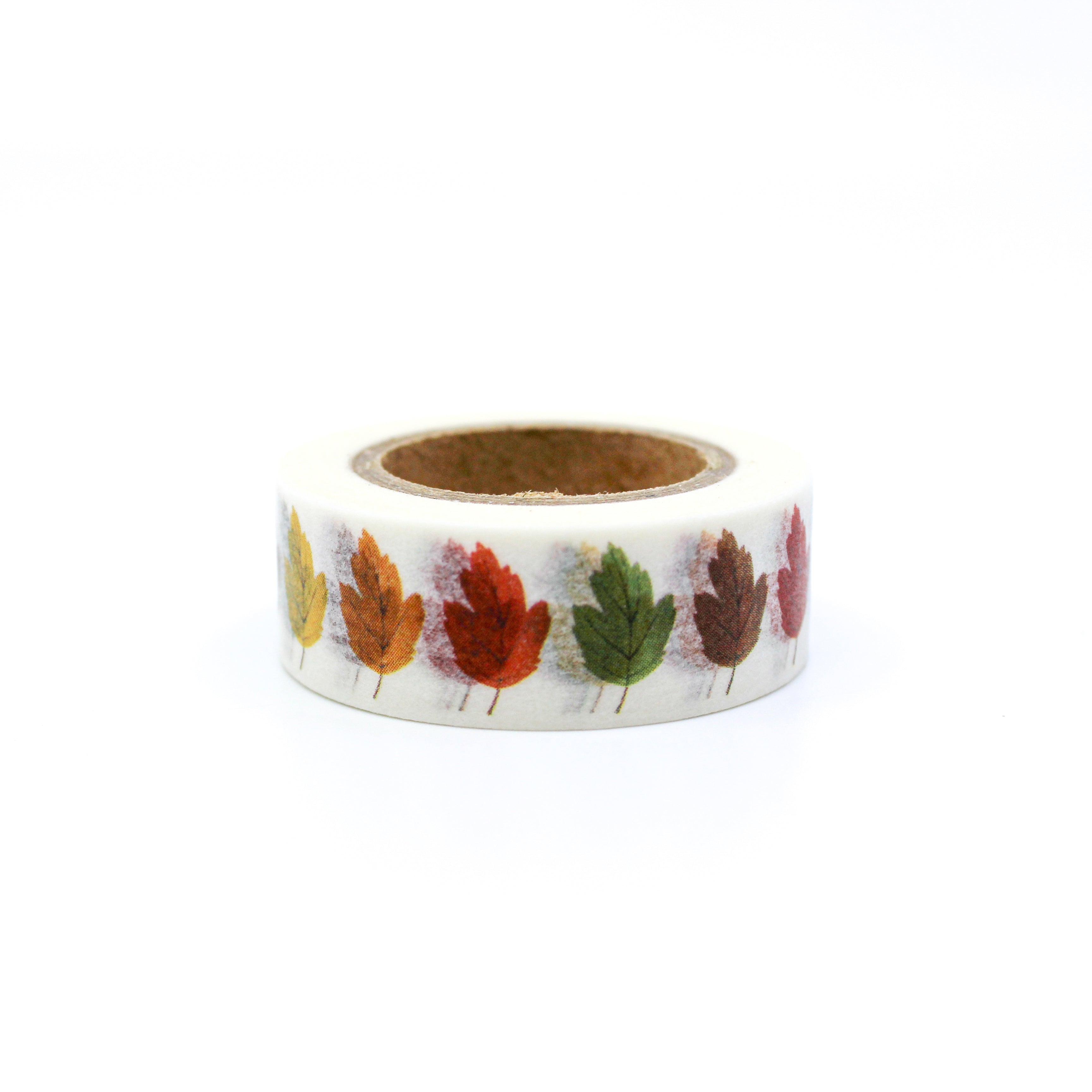 This is a pretty colorful autumn leaves a white background washi tape from BBB Supplies Craft Shop