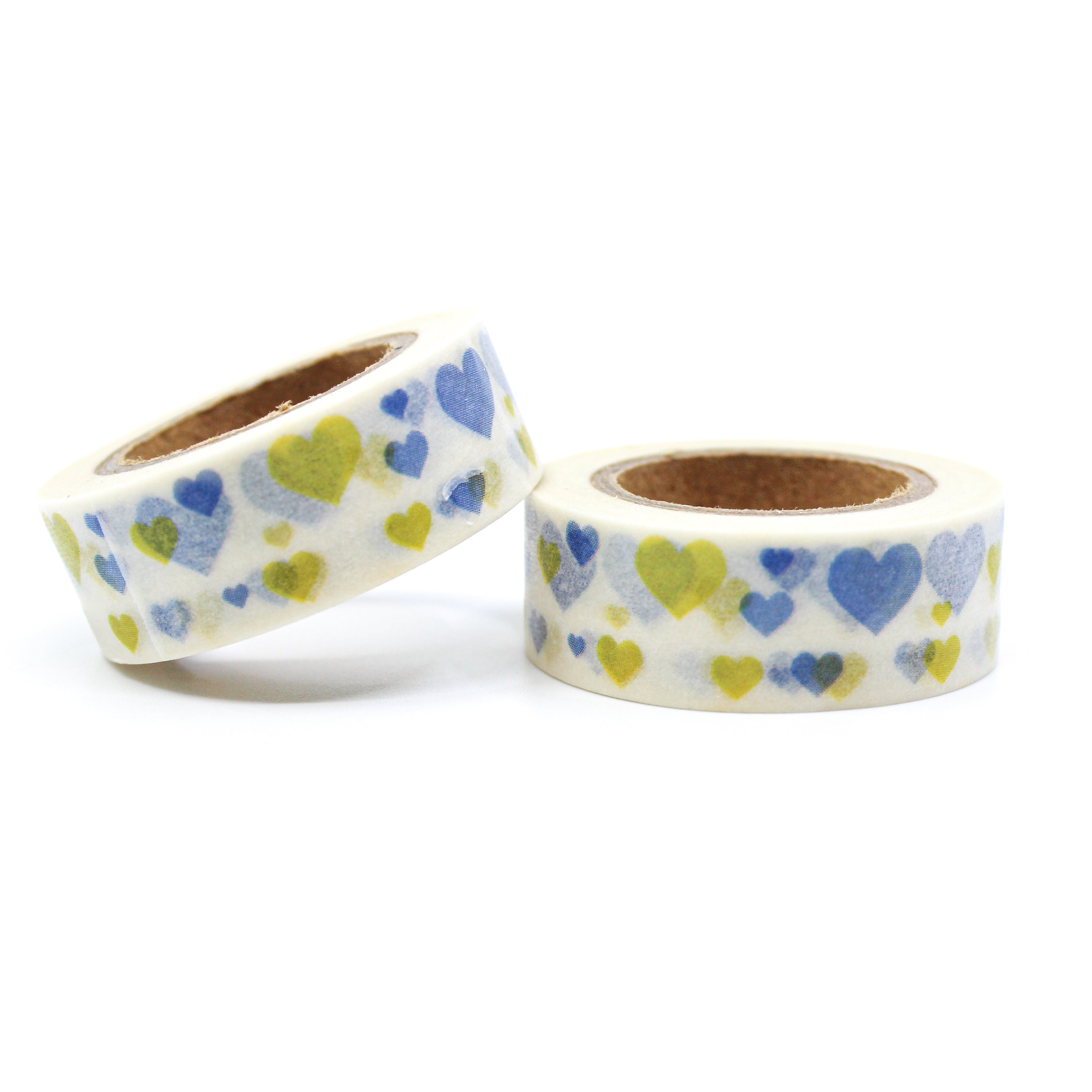 This is a cute yellow and blue multi hearts for Journal Supplies, Scrapbooking washi tapes rom BBB Supplies Craft Shop
