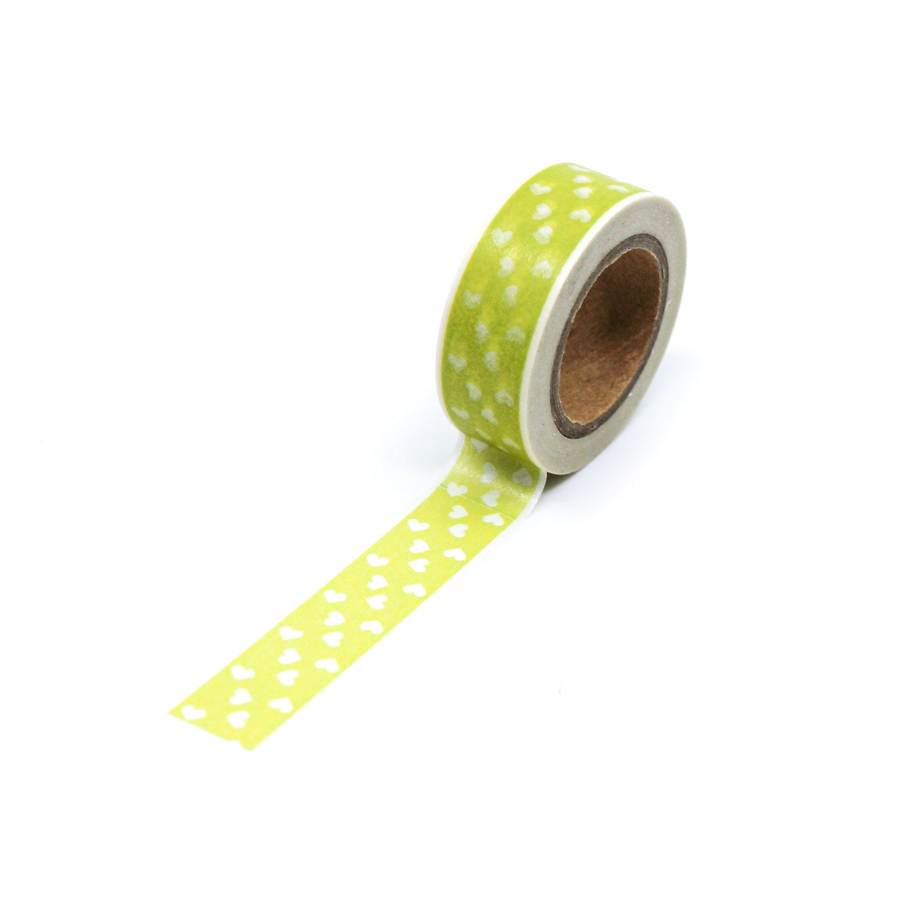 This is a full pattern repeat view of yellow multi hearts washi tape BBB Supplies Craft Shop