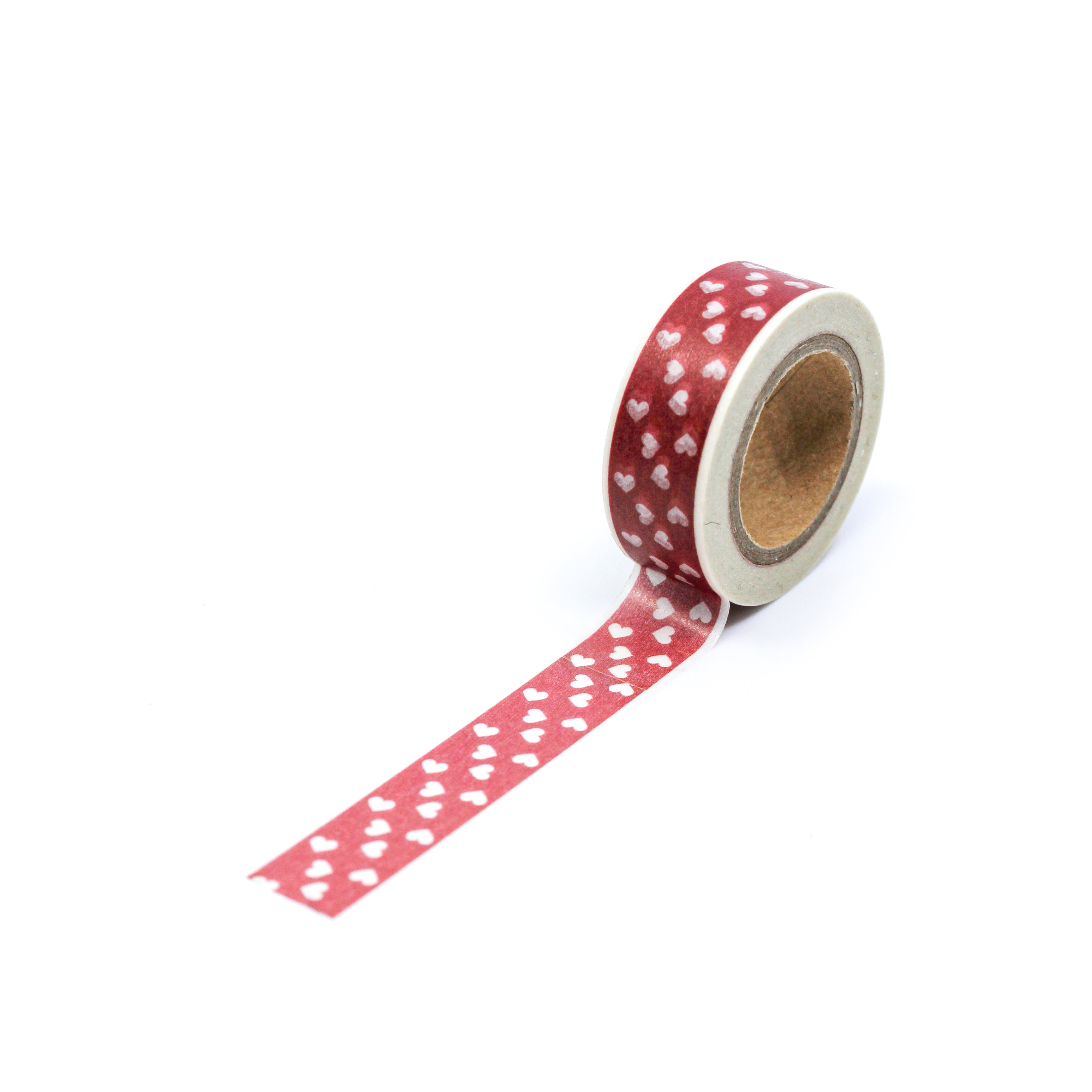 This is a full pattern repeat view of red multi hearts washi tape BBB Supplies Craft Shop